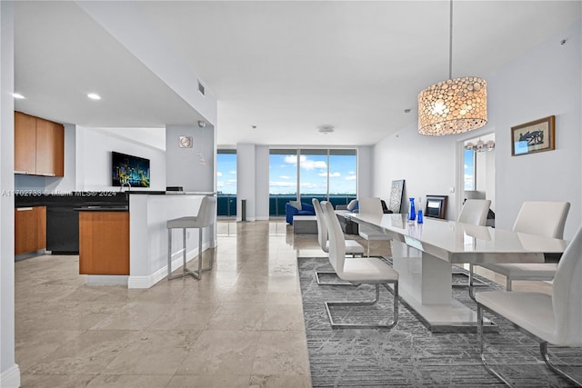 dining room with expansive windows