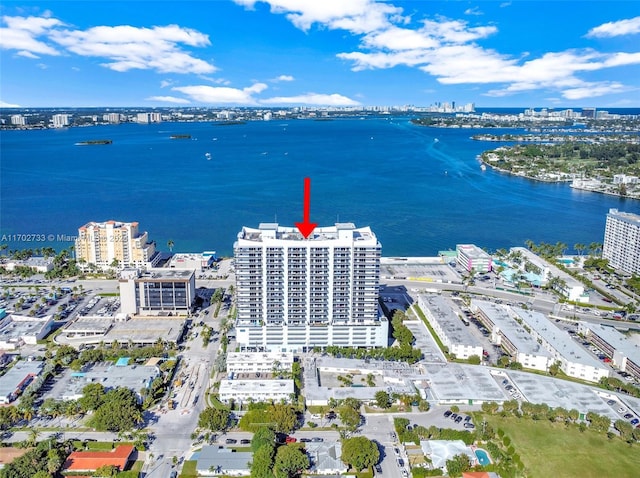 aerial view with a water view