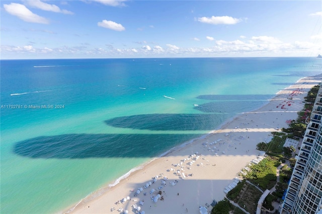 view of water feature with a beach view