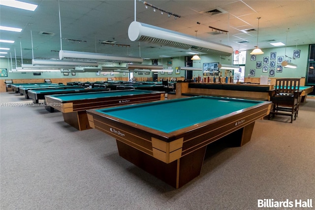 rec room with carpet floors and pool table