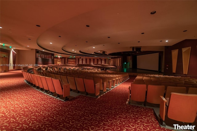 cinema room featuring carpet flooring