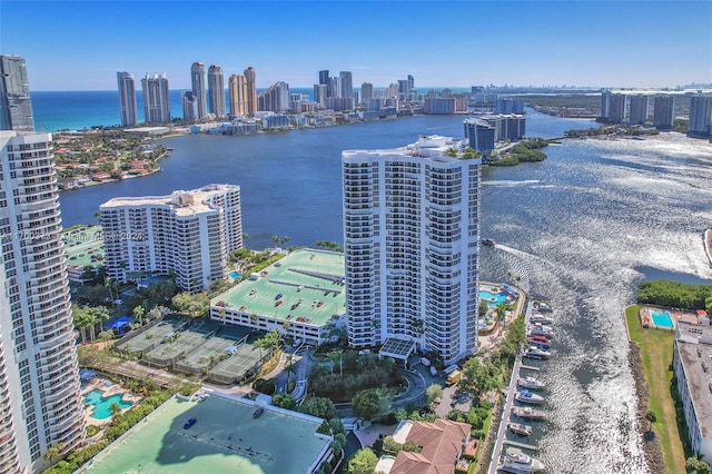 aerial view with a water view