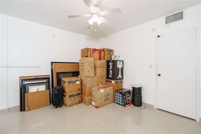 storage featuring ceiling fan