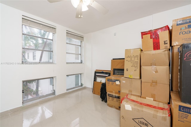 storage featuring ceiling fan