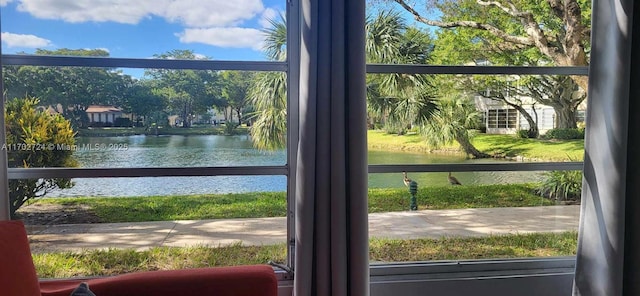 doorway featuring a water view