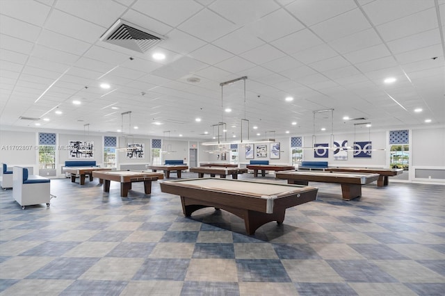 playroom featuring billiards and recessed lighting