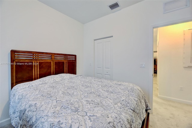 carpeted bedroom featuring a closet