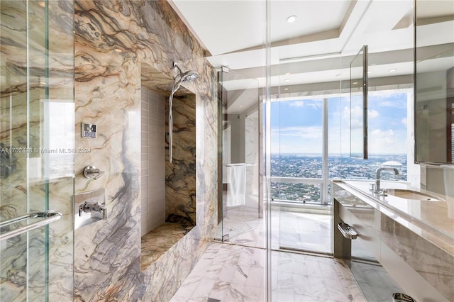 bathroom with separate shower and tub and sink