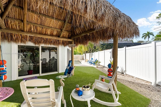 view of yard featuring a gazebo and a patio area