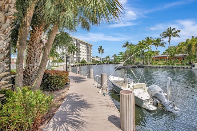 dock area with a water view