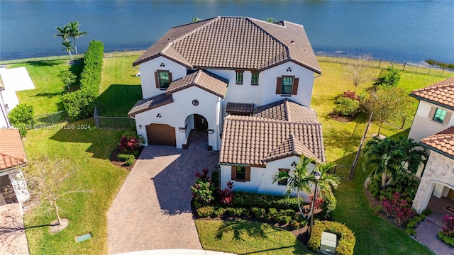 bird's eye view featuring a water view