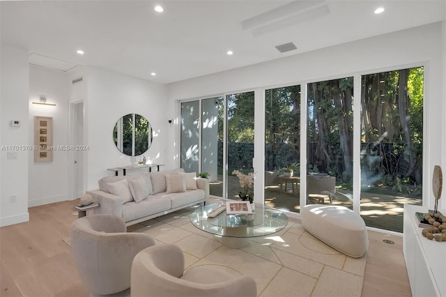 living room featuring light wood-type flooring