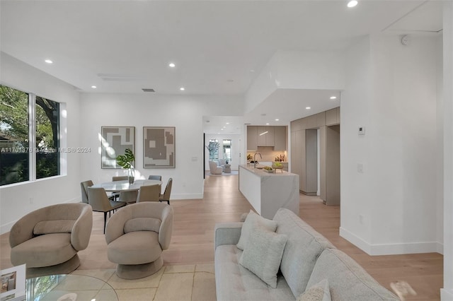 living room with light hardwood / wood-style flooring