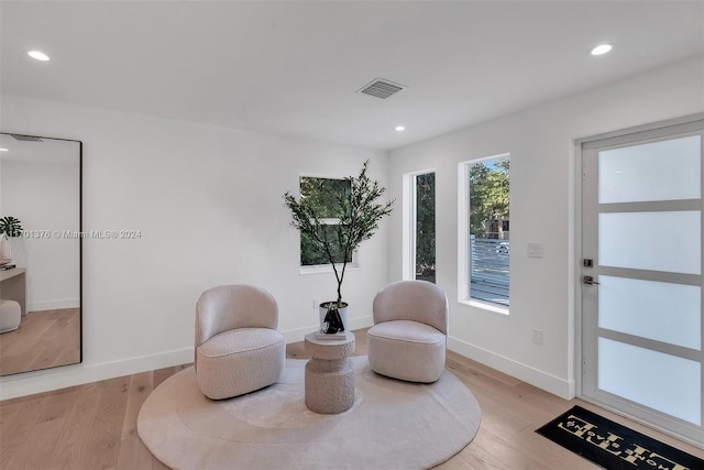 sitting room with light wood-type flooring