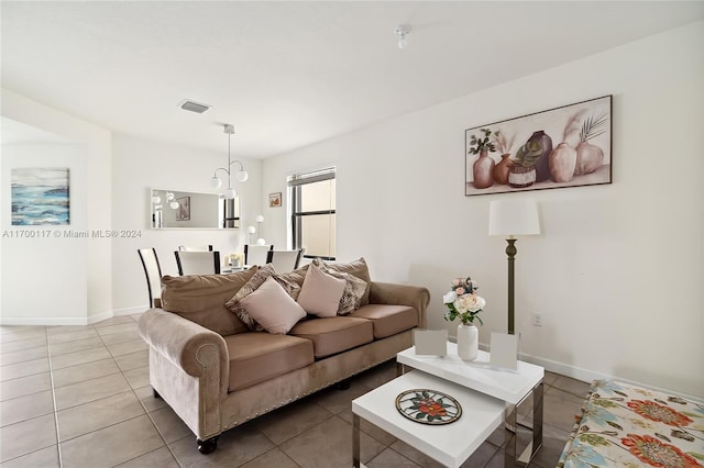 living room featuring tile patterned floors