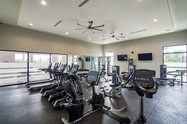 gym with ceiling fan