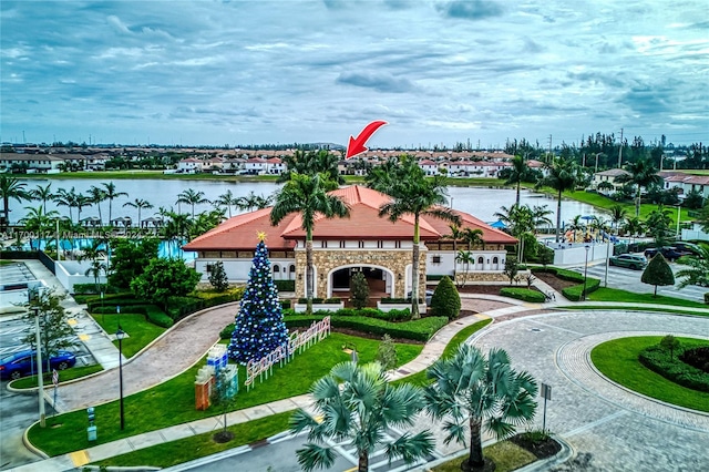 bird's eye view featuring a water view