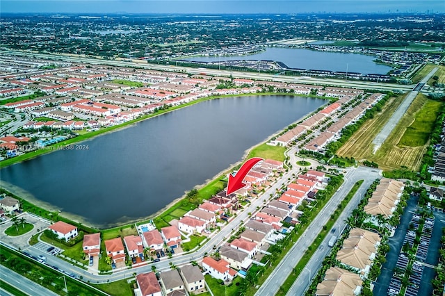 bird's eye view featuring a water view