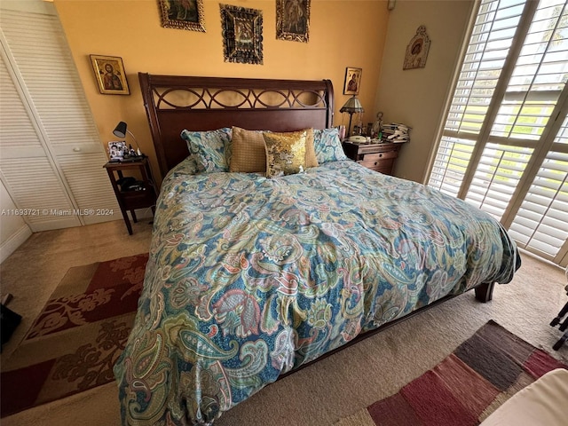 carpeted bedroom with a closet