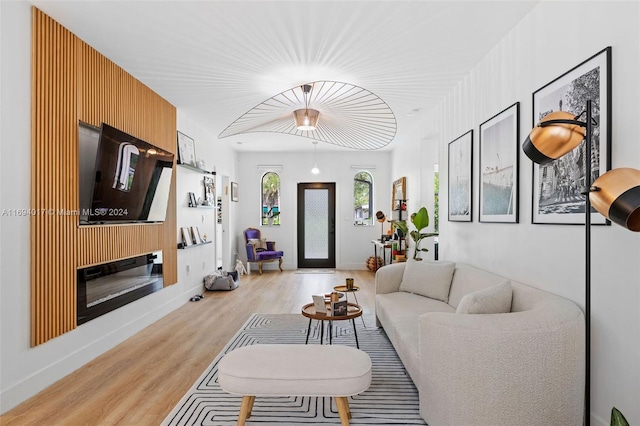 living room with light hardwood / wood-style floors