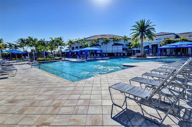 view of swimming pool featuring a patio