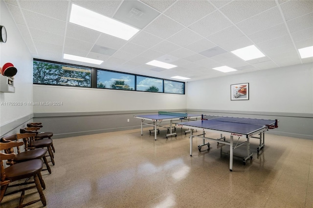 playroom with a drop ceiling