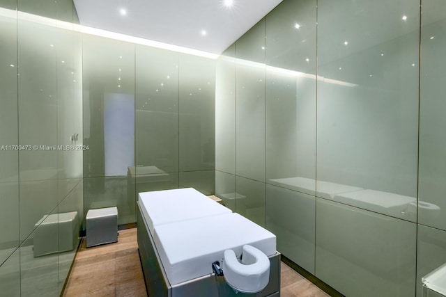 bathroom featuring hardwood / wood-style flooring