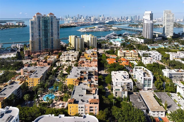 aerial view with a water view