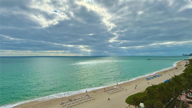 property view of water with a beach view