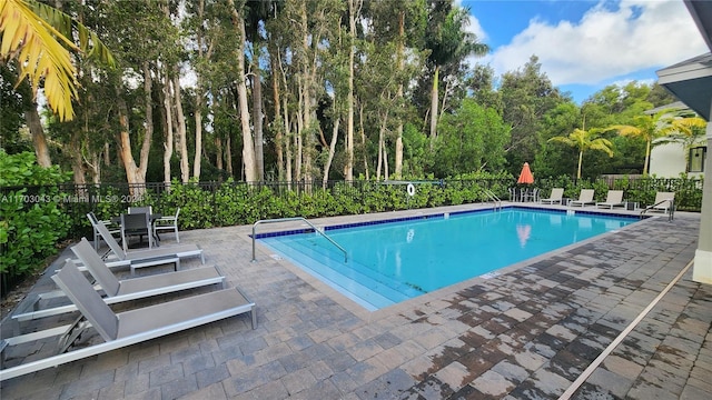 view of swimming pool featuring a patio area