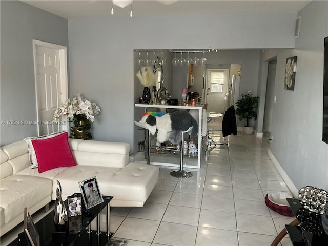 living room featuring light tile patterned floors