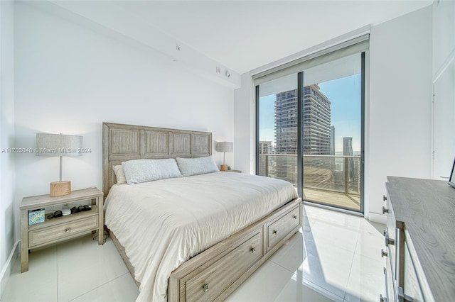 tiled bedroom with access to exterior