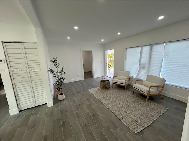 living area with dark wood-type flooring