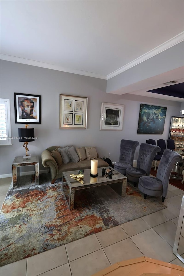 8778 SW 222nd Ter, Cutler Bay, FL 33190 - living room featuring ornamental molding, tile patterned flooring, and baseboards