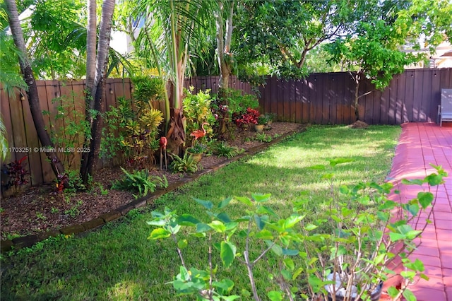 view of yard with a fenced backyard