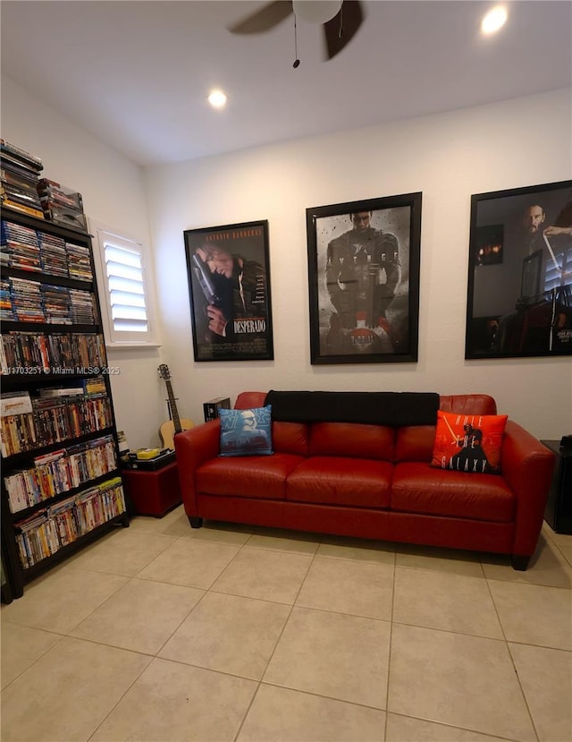 8778 SW 222nd Ter, Cutler Bay, FL 33190 - tiled living area with ceiling fan and recessed lighting