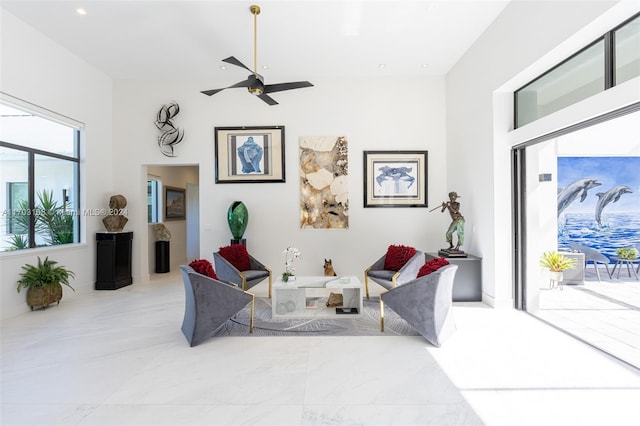 living room with ceiling fan