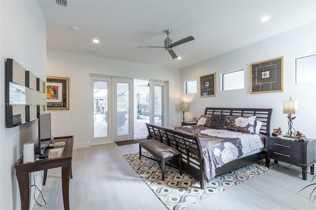 1410 Shadow Meadow Ln, Deland, FL 32724 - bedroom featuring wood finished floors, access to outside, recessed lighting, and a ceiling fan