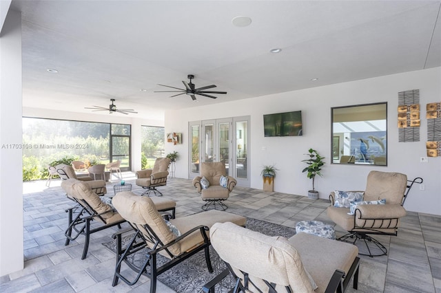 1410 Shadow Meadow Ln, Deland, FL 32724 - view of patio / terrace with french doors, an outdoor living space, and ceiling fan