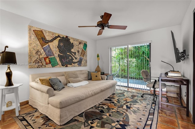 living room with ceiling fan