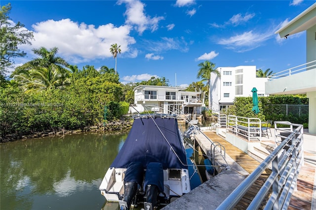 dock area featuring a water view