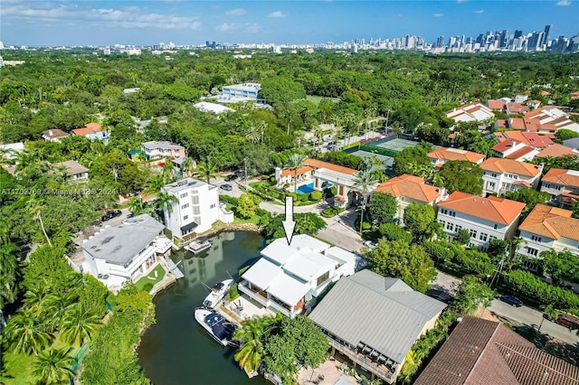 bird's eye view featuring a water view