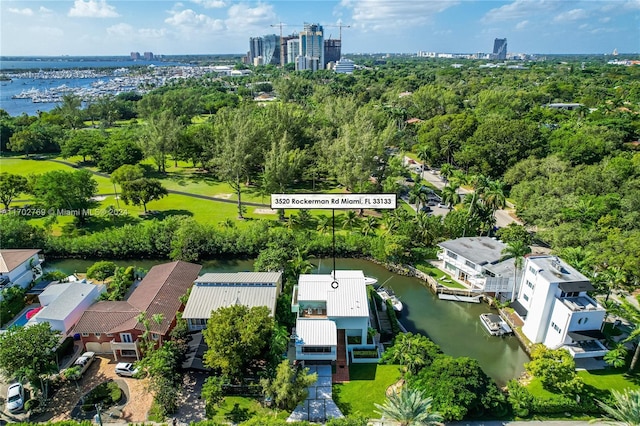 aerial view with a water view