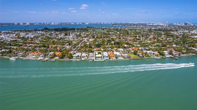 aerial view with a water view and a city view