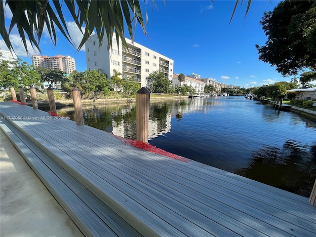 dock area with a water view