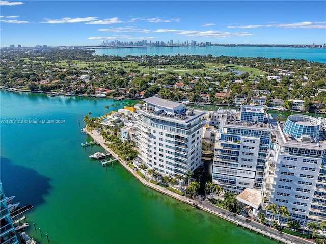 aerial view with a water view