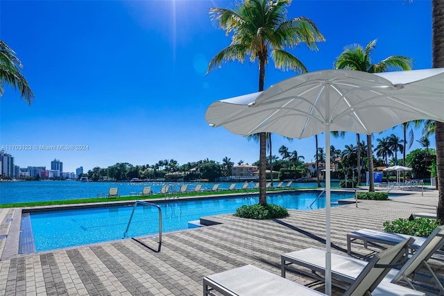 view of swimming pool with a patio