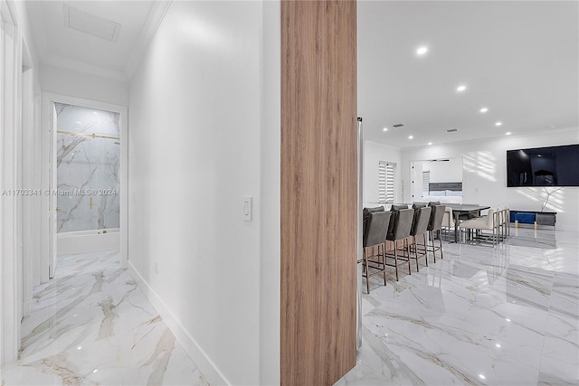 hallway with crown molding