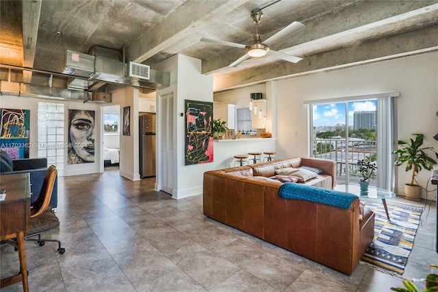 living room with ceiling fan