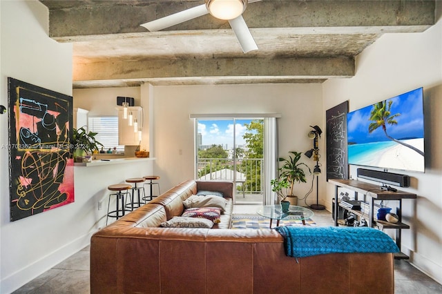 living room with ceiling fan